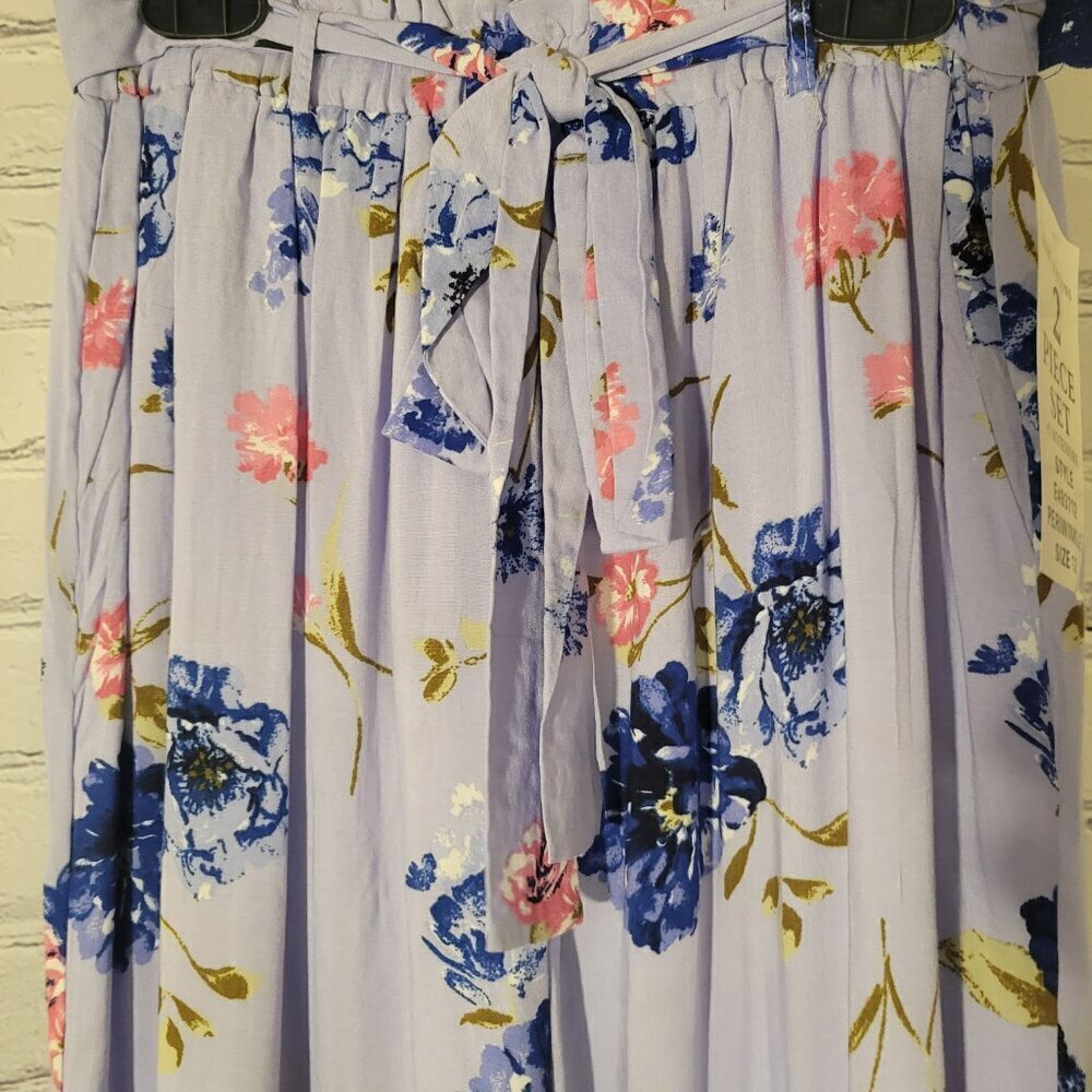 Big Girls 2 Piece Smocked Flutter Top and Printed Chiffon Pant Set - Picture 3 of 9